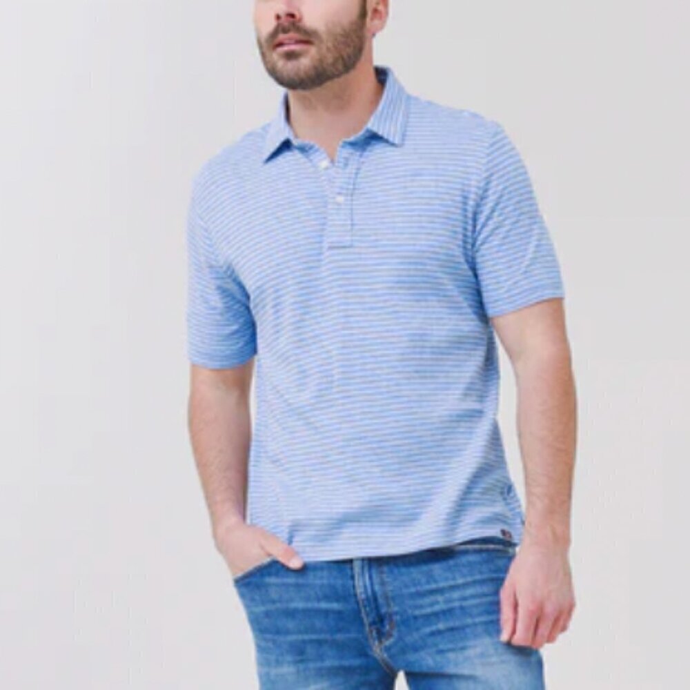 Faherty Polo Blue White Stripe Medium